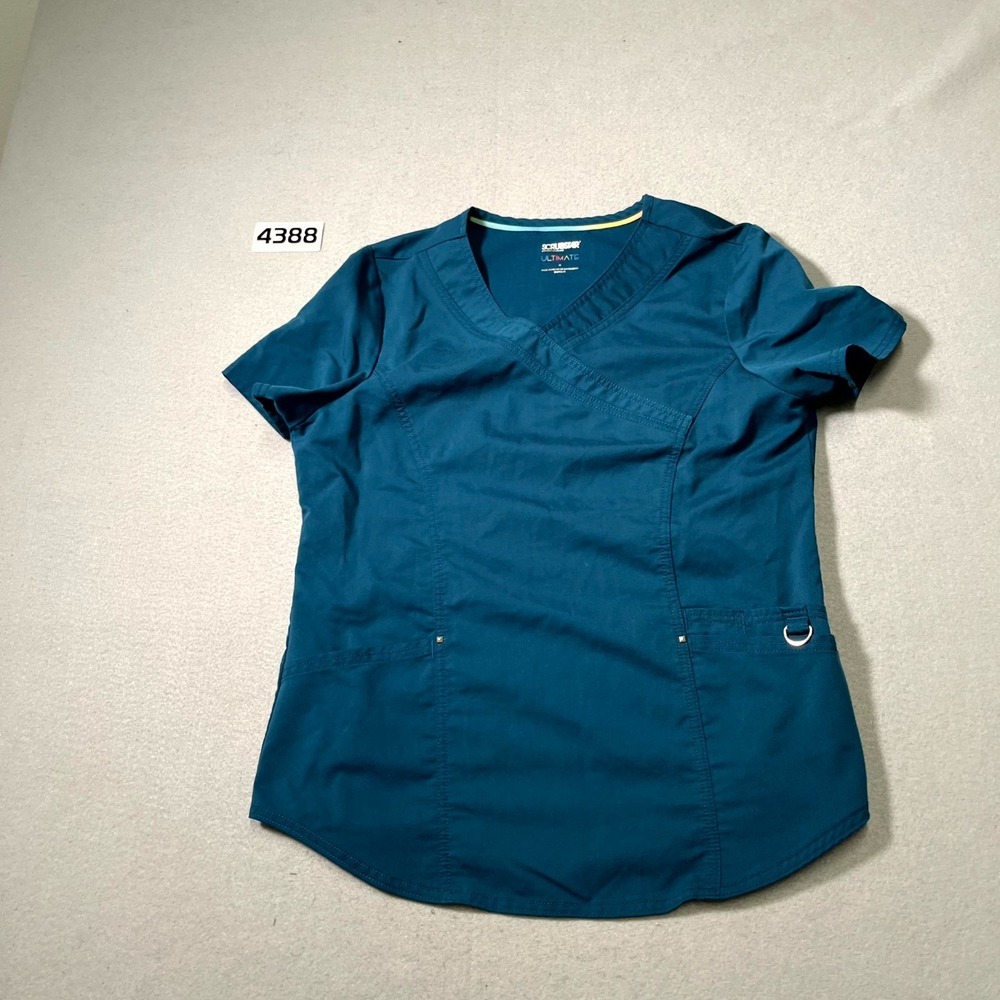 Scrubstar Ultimate Scrub Top Womens Medium Blue Surplice Neck Medical Nursing